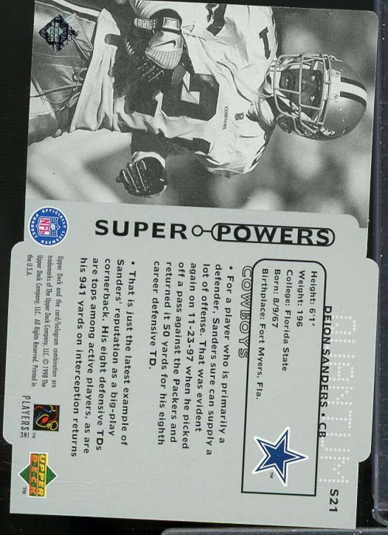 Deion Sanders Card 1998 Upper Deck Super Powers Die Cut Silver #S21  Image 2