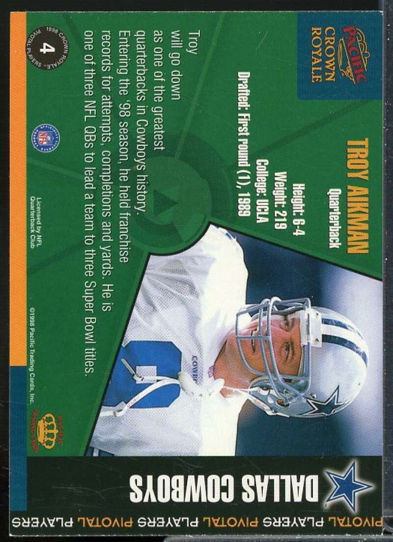 Troy Aikman Card 1998 Crown Royale Pivotal Players #4  Image 2