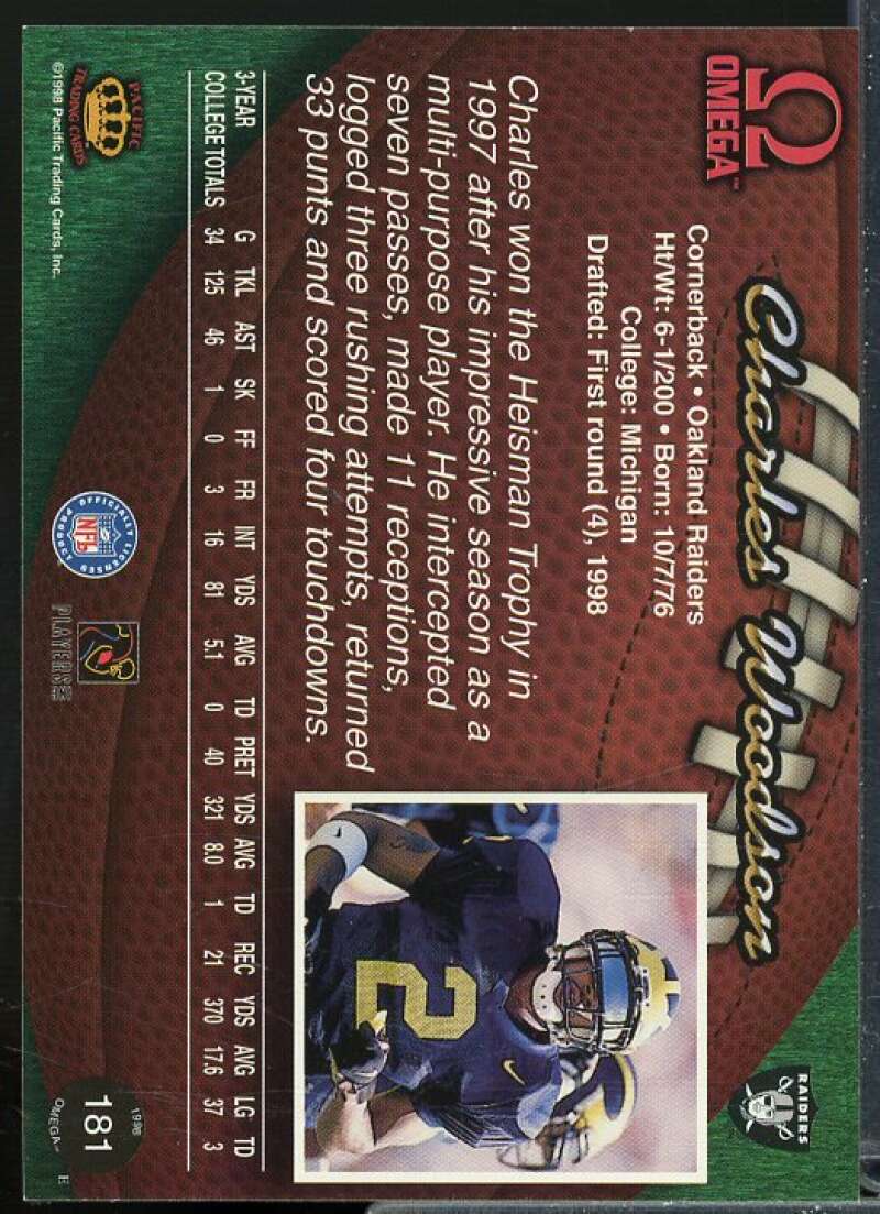 Charles Woodson Rookie Card 1998 Pacific Omega #181  Image 2