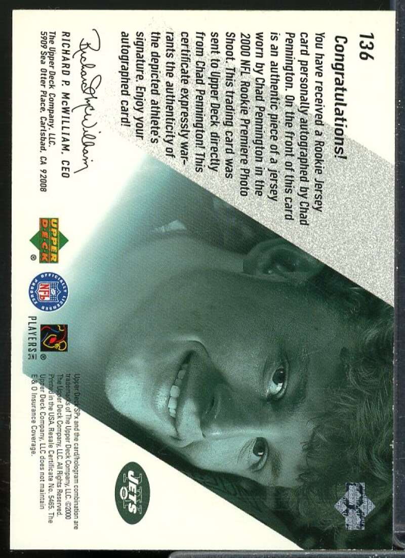 Chad Pennington JSY AU Rookie Card 2000 SPx #136  Image 2