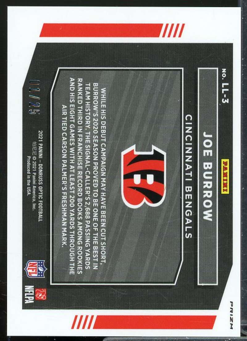Joe Burrow Card 2021 Donruss Optic Legendary Logos Purple Stars #3  Image 2