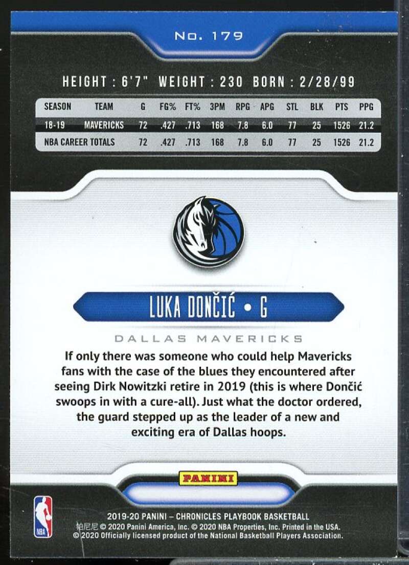 Luka Doncic/Playbook Card 2019-20 Panini Chronicles #179  Image 2