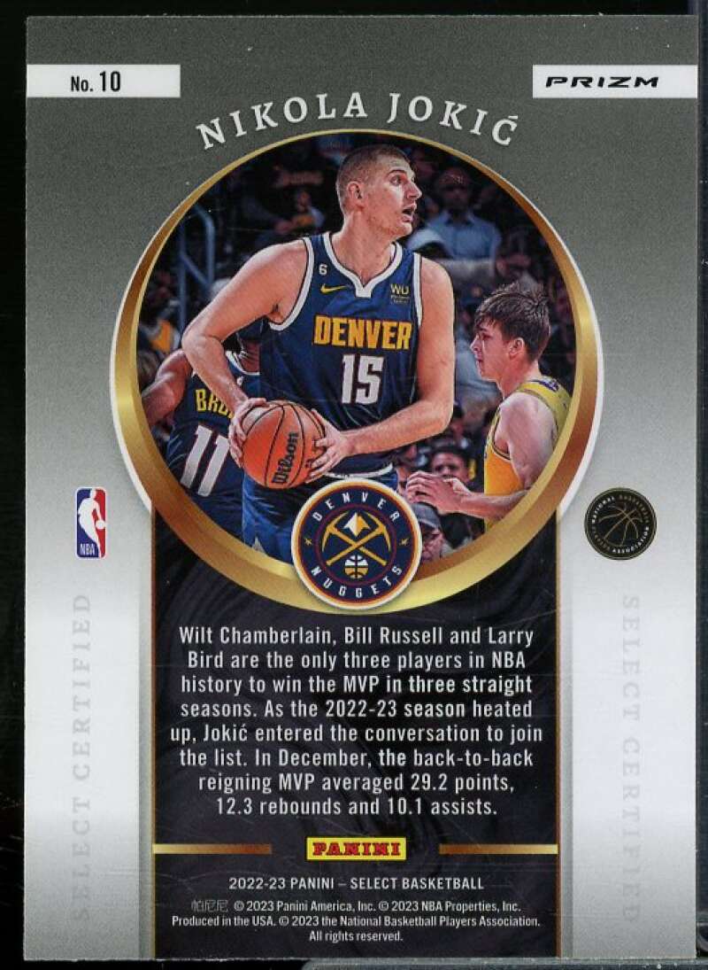 Nikola Jokic Card 2022-23 Select Certified Prizms Silver #10  Image 2