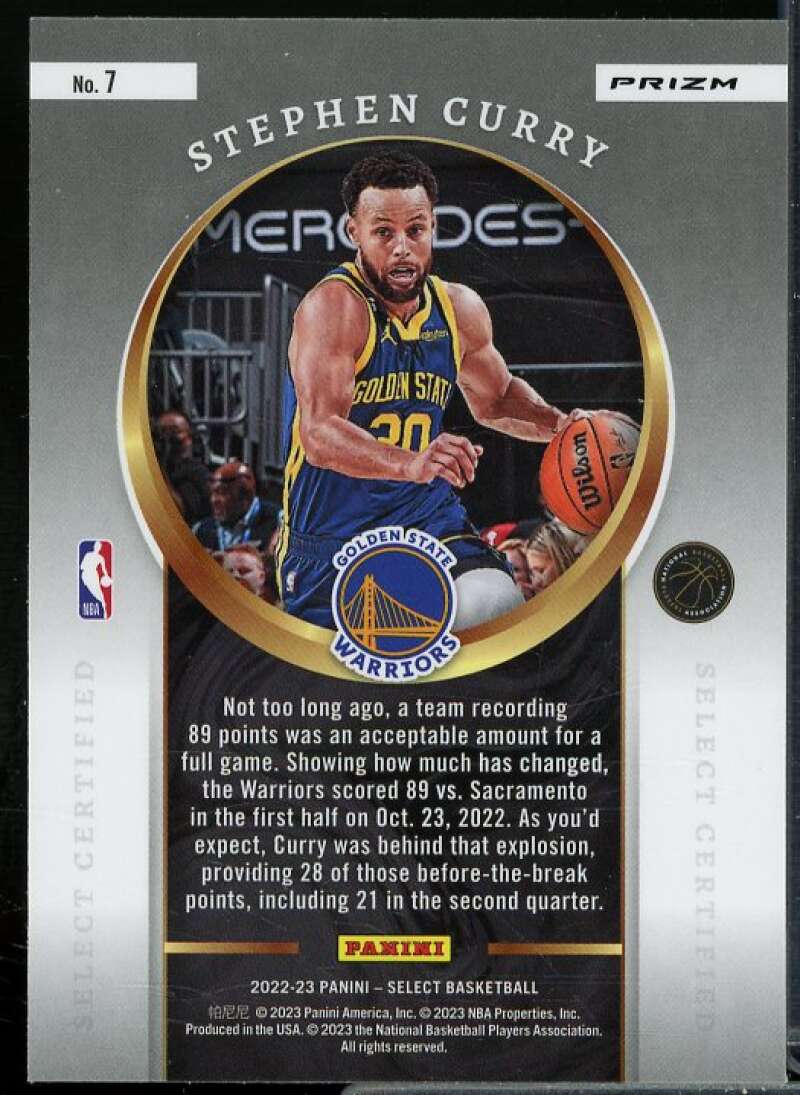 Stephen Curry Card 2022-23 Select Certified Prizms Green #7  Image 2