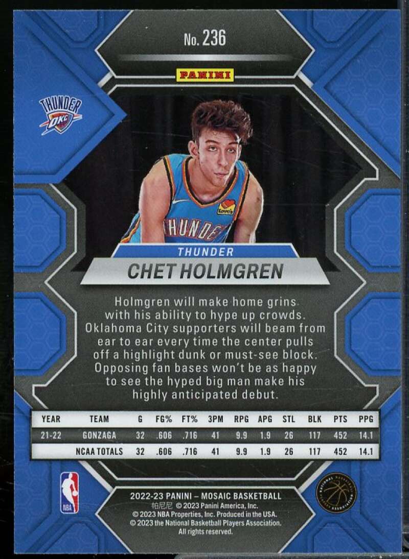 Chet Holmgren Rookie Card 2022-23 Panini Mosaic #236  Image 2