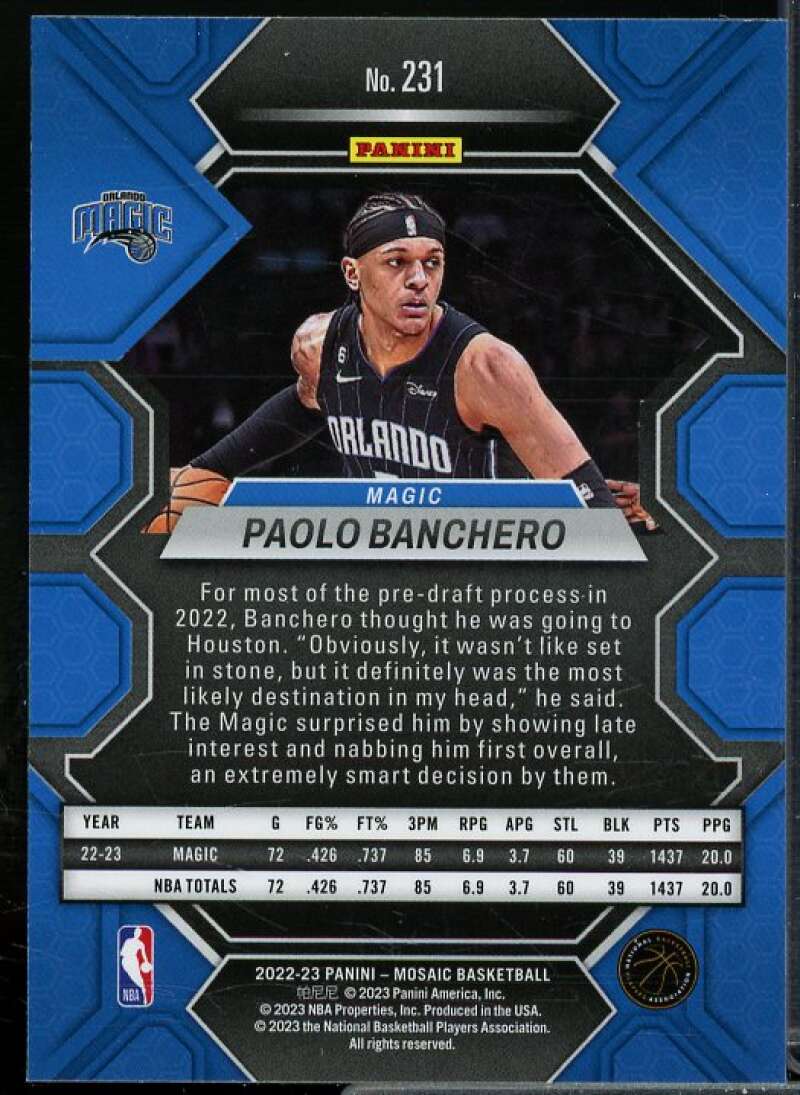 Paolo Banchero Rookie Card 2022-23 Panini Mosaic #231  Image 2
