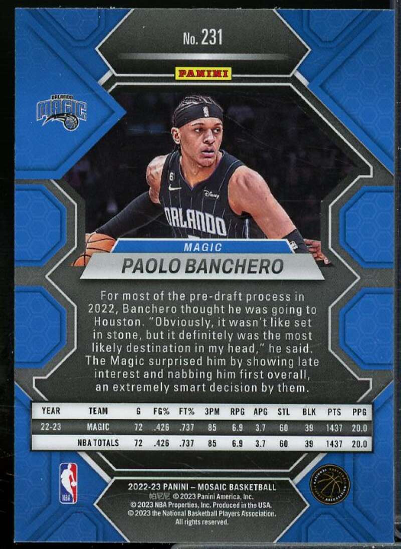 Paolo Banchero Rookie Card 2022-23 Panini Mosaic #231  Image 2