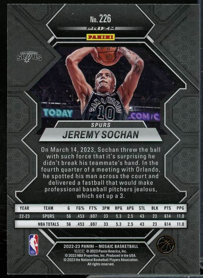 Jeremy Sochan Rookie Card 2022-23 Panini Mosaic Mosaic Reactive Blue #226  Image 2