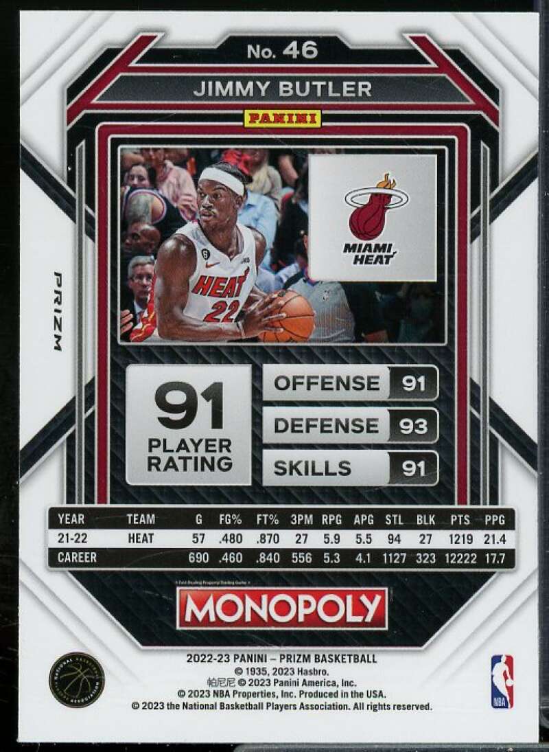 Jimmy Butler Card 2022-23 Panini Prizm Monopoly Teal Wave #46  Image 2