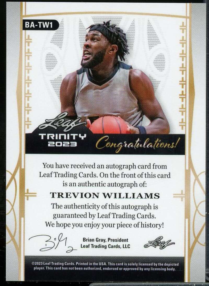 Trevion Williams Rookie Card 2023 Leaf Trinity Platinum Holo #BATW1  Image 2