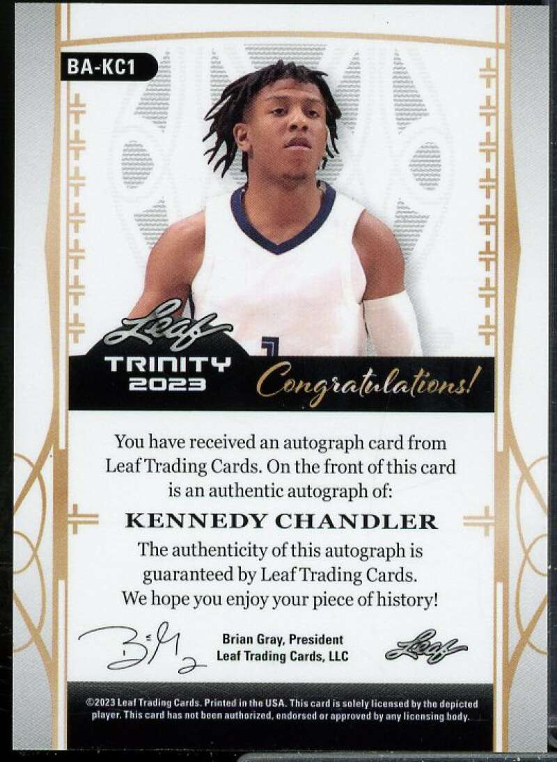 Kennedy Chandler Rookie Card 2023 Leaf Trinity Platinum Holo #BAKC1  Image 2
