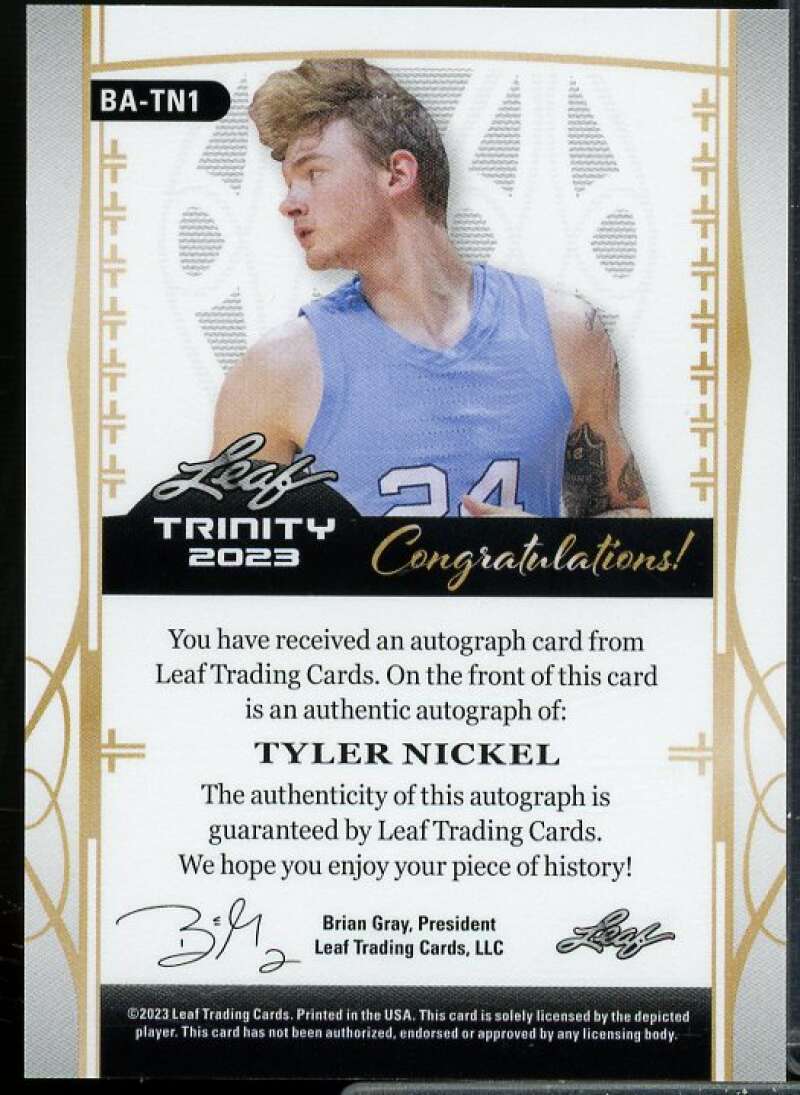 Tyler Nickel Rookie Card 2023 Leaf Trinity Gold #BATN1  Image 2