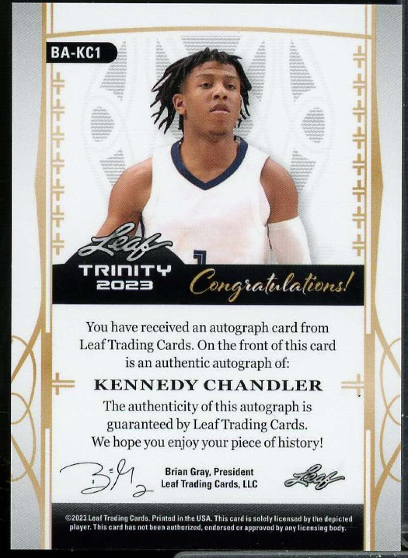 Kennedy Chandler Rookie Card 2023 Leaf Trinity Gold #BAKC1  Image 2
