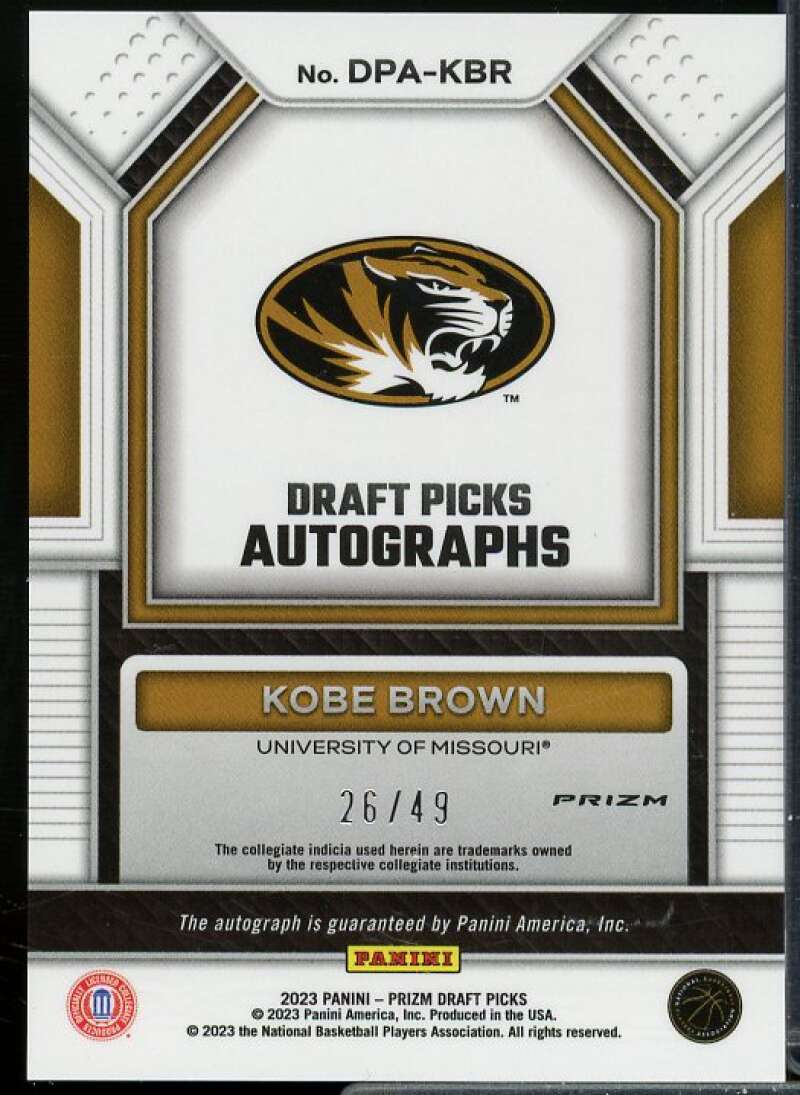 Kobe Brown 2023-24 Panini Prizm Draft Picks Autographs Prizms Orange Pulsar #24  Image 2