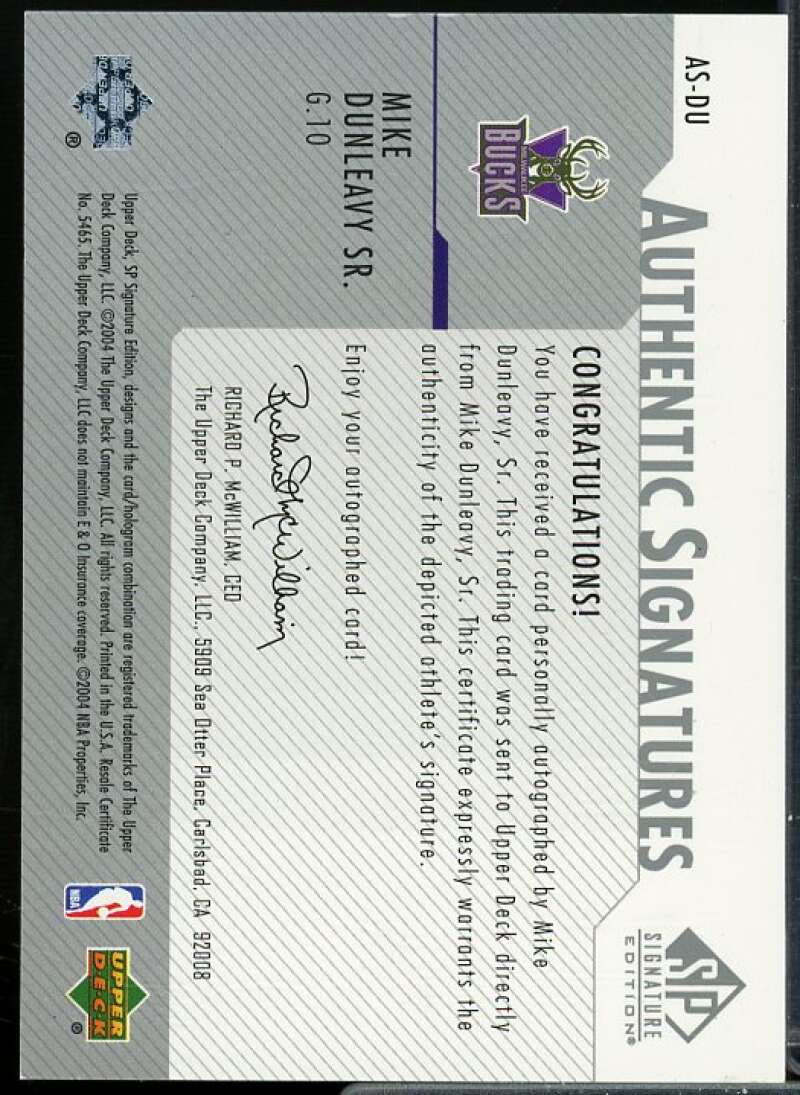 Mike Dunleavy Sr. Card 2003-04 SP Signature Edition Signatures #DU  Image 2