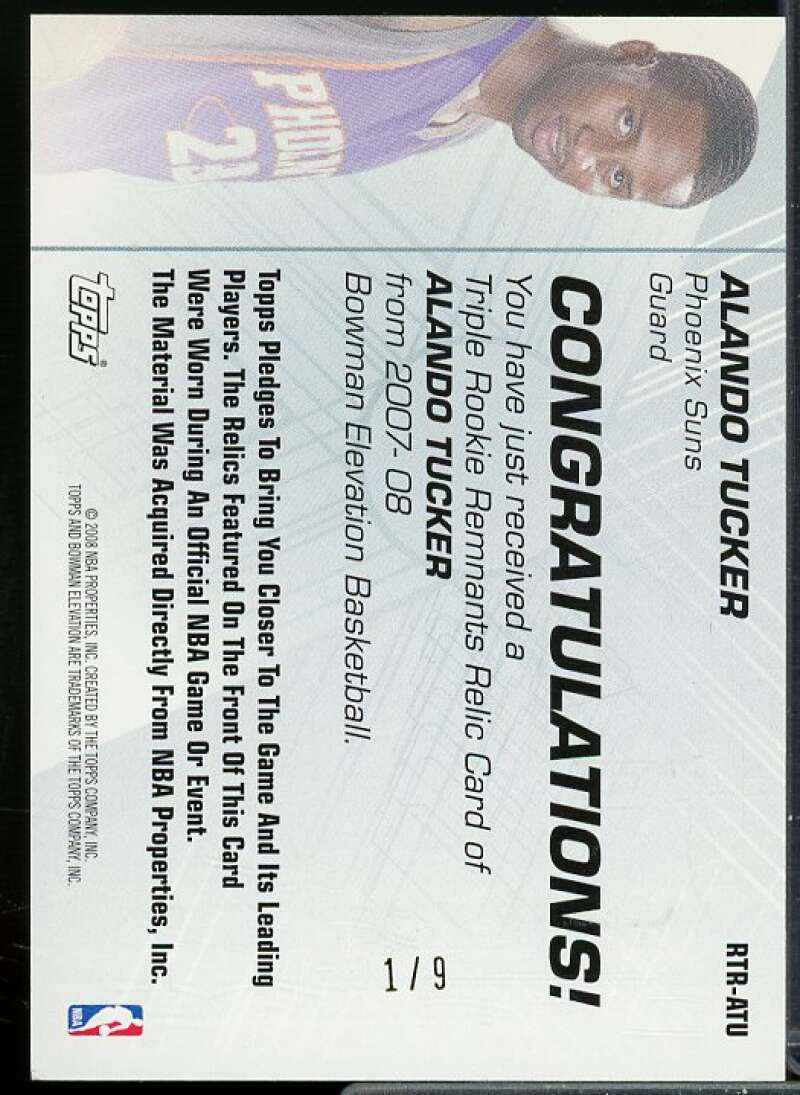 Alando Tucker Card 2007-08 Bowman Elevation Rookie Relics Triple 9 #ATU  Image 2