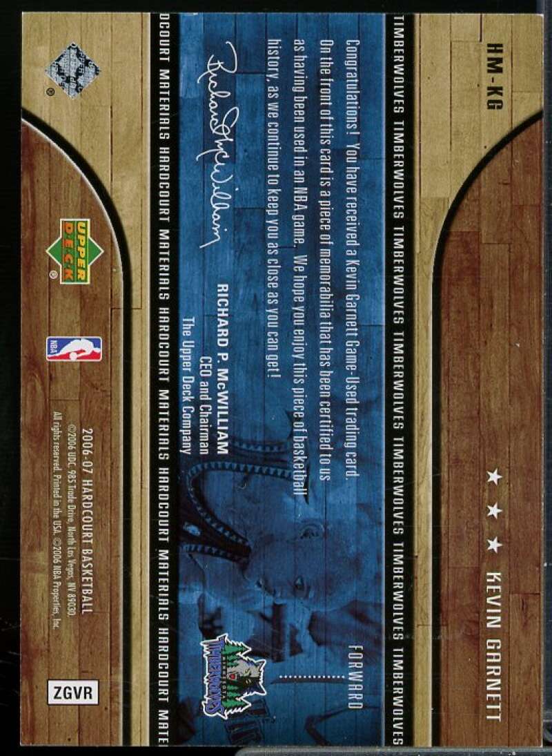 Kevin Garnett Card 2006-07 Upper Deck Hardcourt Materials #KG  Image 2