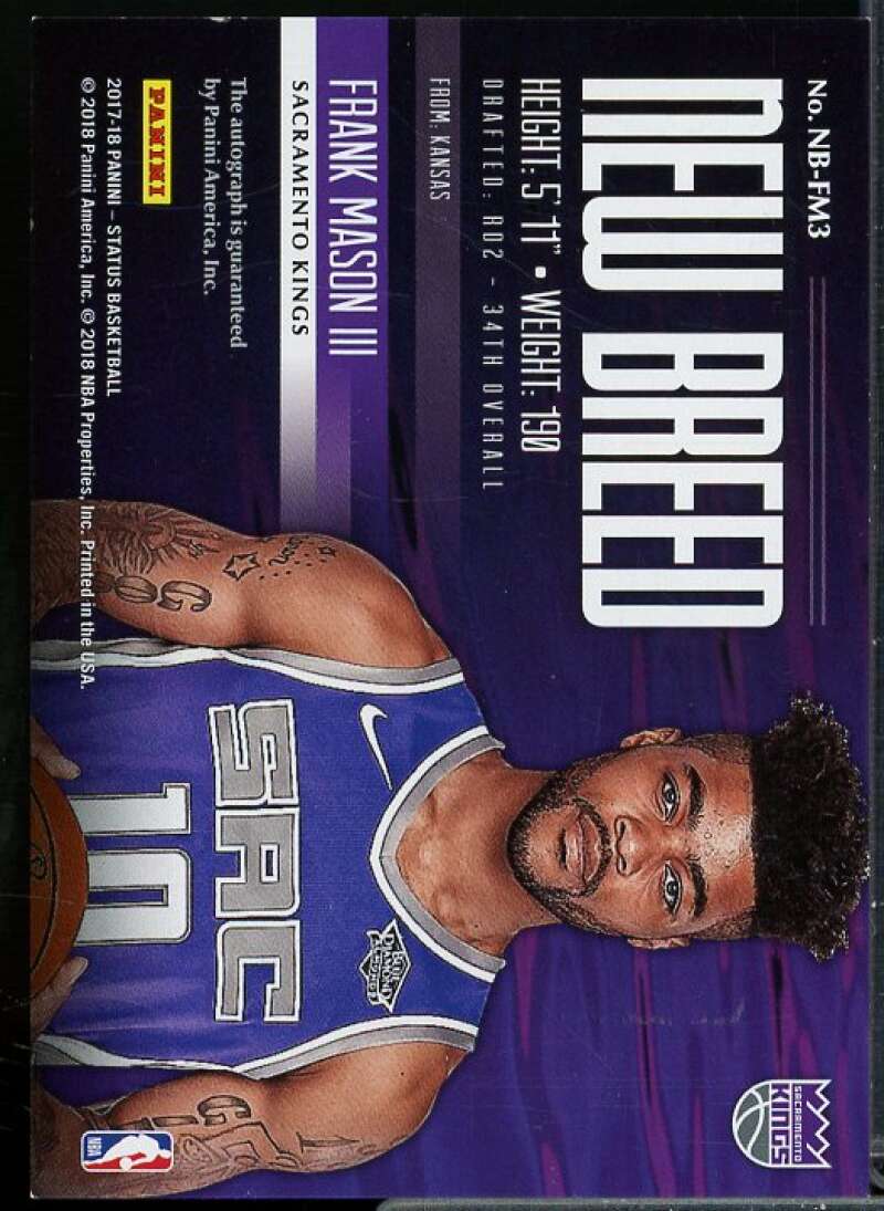 Frank Mason III Rookie Card 2017-18 Panini Status New Breed Autographs Pink #21  Image 2