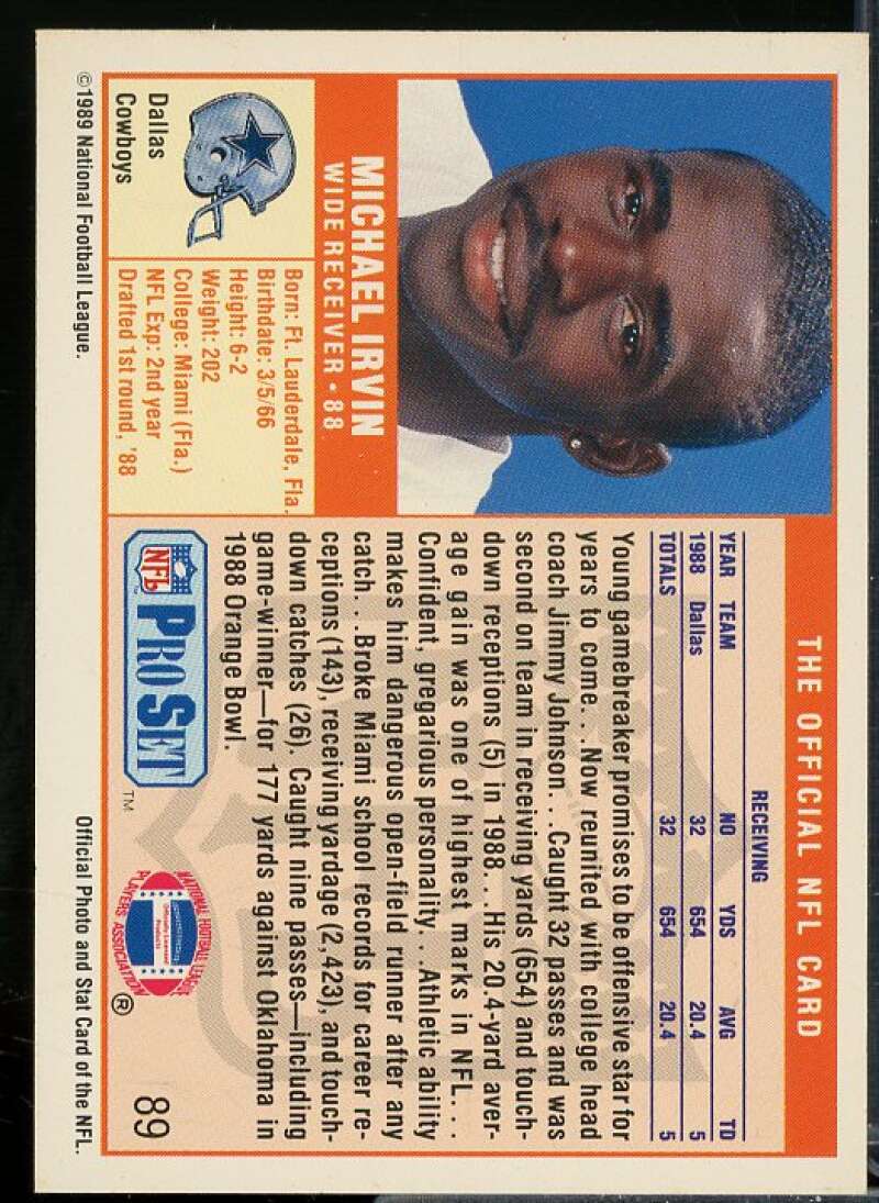 Michael Irvin Rookie Card 1989 Pro Set #89  Image 2