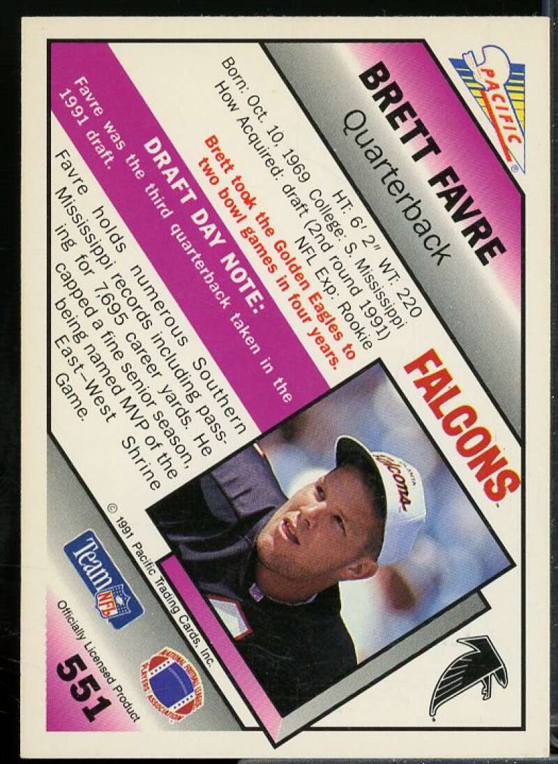 Brett Favre Rookie Card 1991 Pacific #551  Image 2