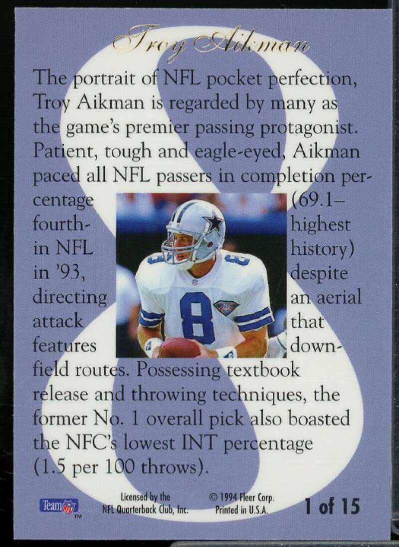 Troy Aikman Card 1994 Ultra Flair Hot Numbers #1  Image 2