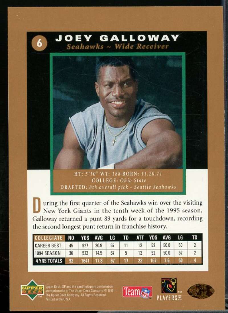 Joey Galloway Rookie Card 1995 SP #6  Image 2