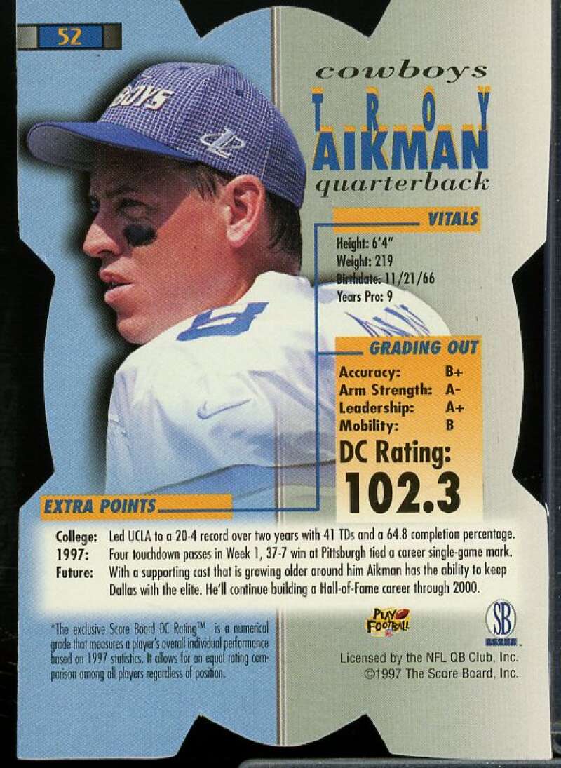 Troy Aikman Card 1998 Pro Line DC3 Gold #52  Image 2