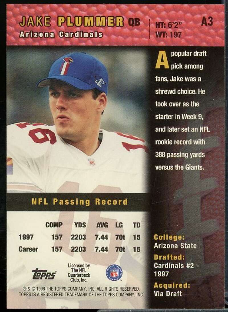 Jake Plummer Card 1998 Topps Autographs #A3  Image 2