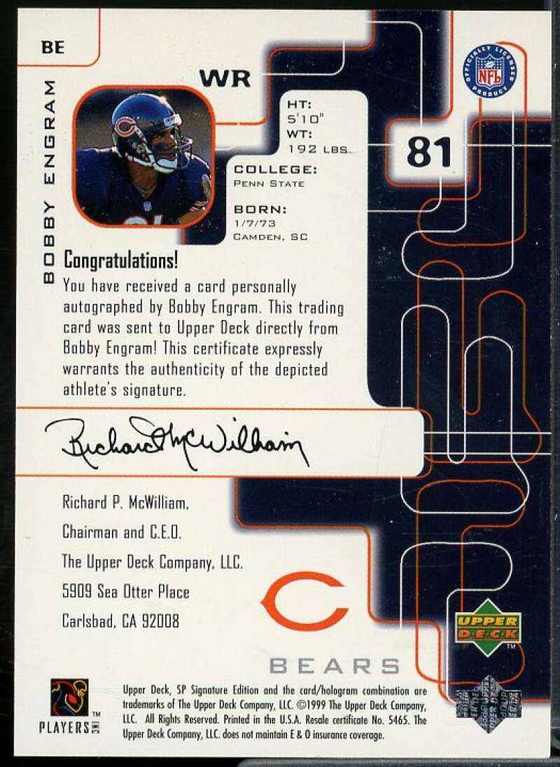 Bobby Engram Card 1999 SP Signature Autographs #BE  Image 2