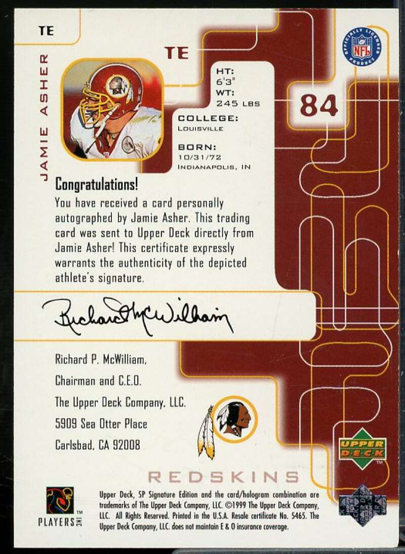 Jamie Asher Card 1999 SP Signature Autographs #TE  Image 2