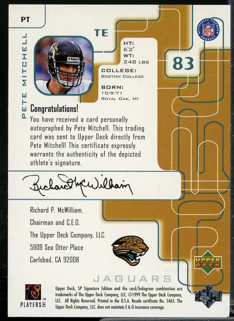 Pete Mitchell Card 1999 SP Signature Autographs #PT  Image 2