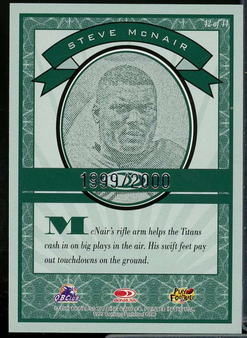 Steve McNair Card 1999 Donruss Preferred QBC National Treasures #42  Image 2