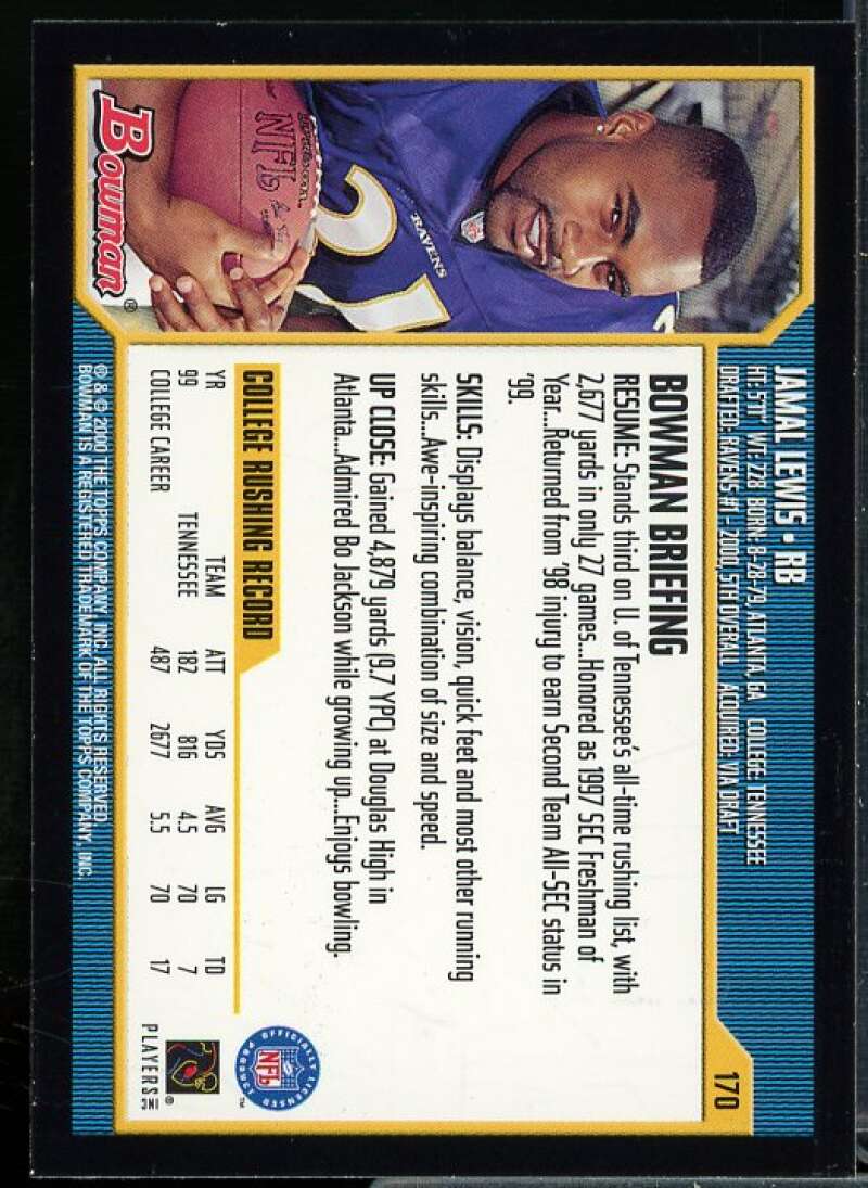 Jamal Lewis Rookie Card 2000 Bowman #170  Image 2