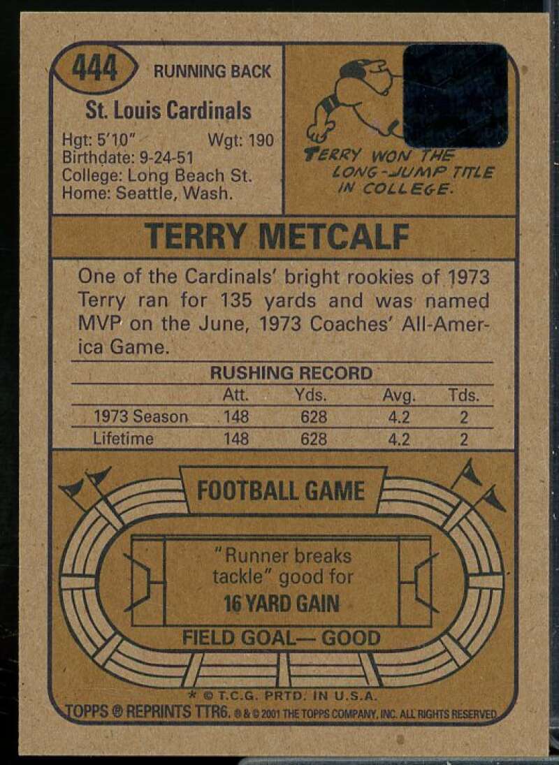 Terry Metcalf 74T Card 2001 Topps Team Topps Legends Autographs #TTR6  Image 2