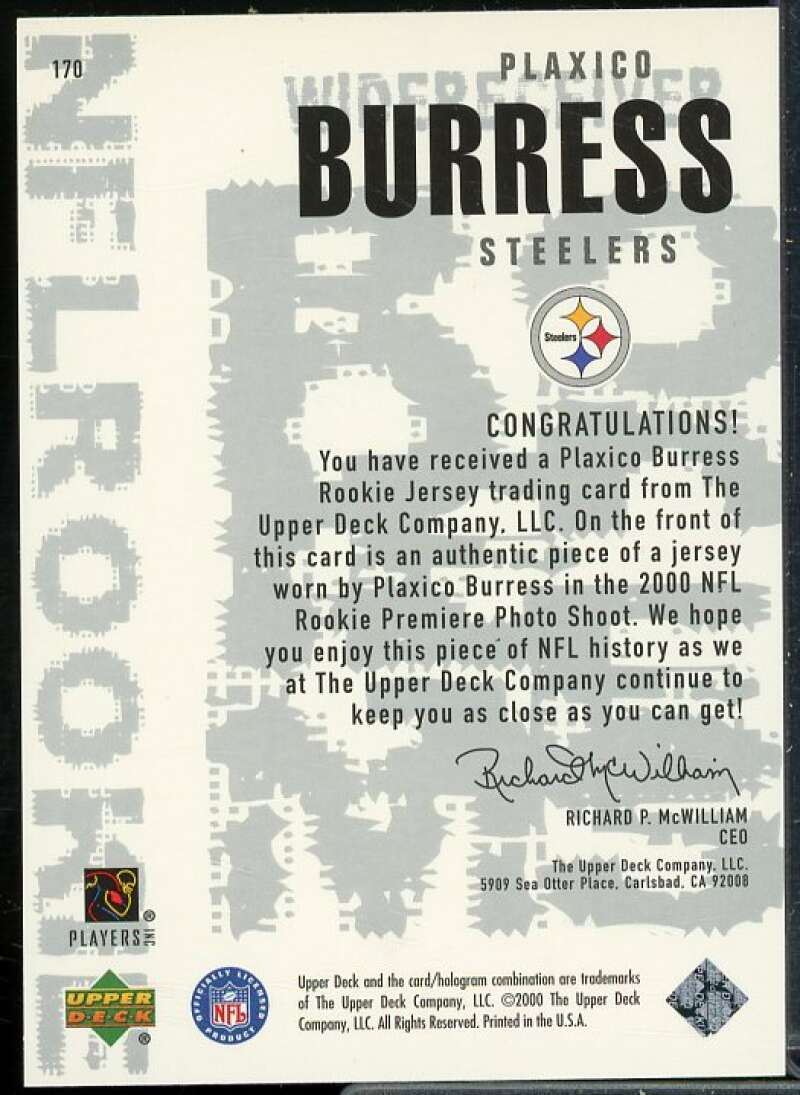 Plaxico Burress JSY Rookie Card 2000 Black Diamond #170  Image 2
