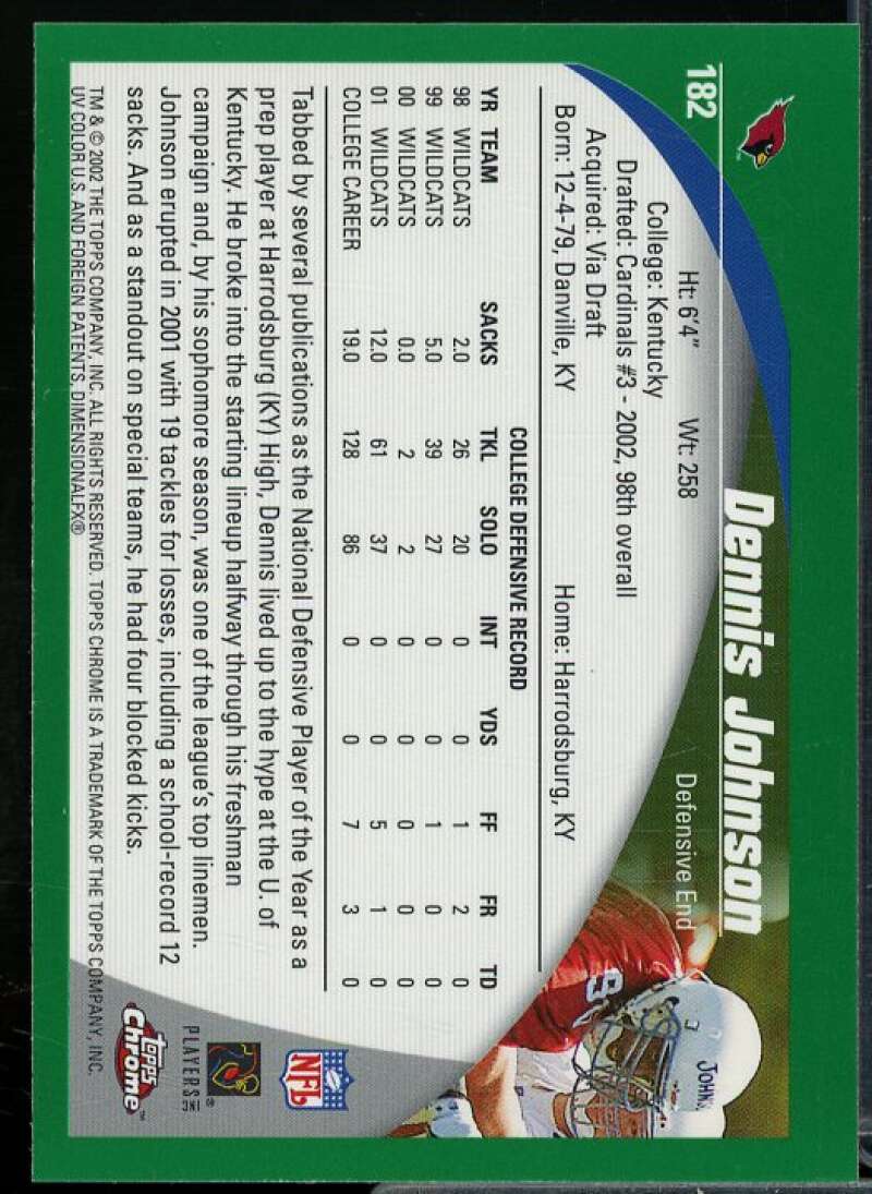 Dennis Johnson Rookie Card 2002 Topps Chrome #182  Image 2
