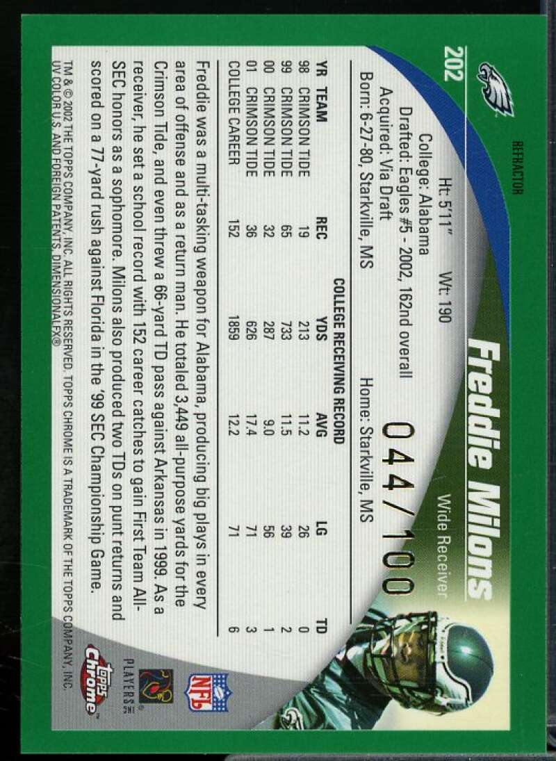 Freddie Milons Card 2002 Topps Chrome Refractors #202  Image 2