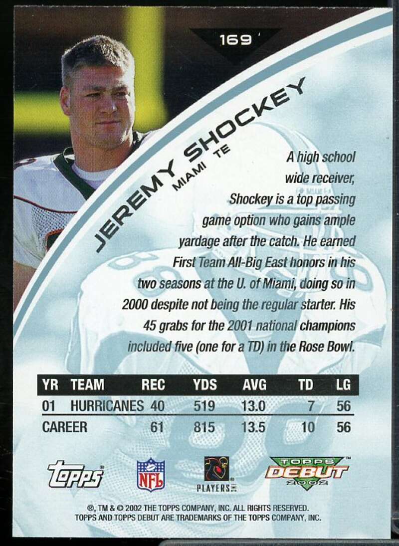 Jeremy Shockey Rookie Card 2002 Topps Debut #169  Image 2