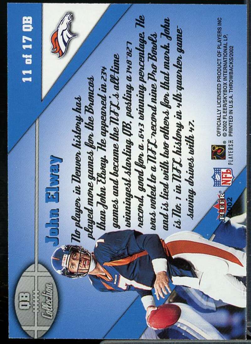 John Elway Card 2002 Fleer Throwbacks QB Collection #11  Image 2