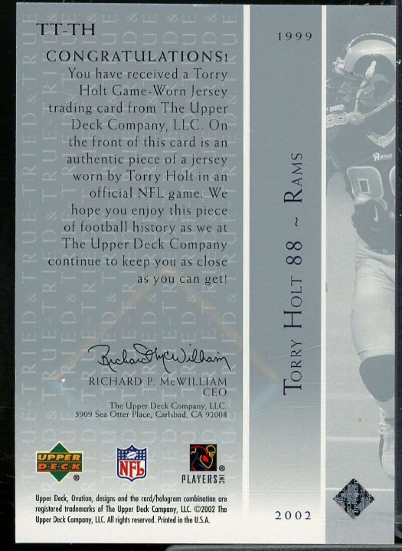 Torry Holt Card 2002 Upper Deck Ovation Tried and True Jerseys #TTTH  Image 2
