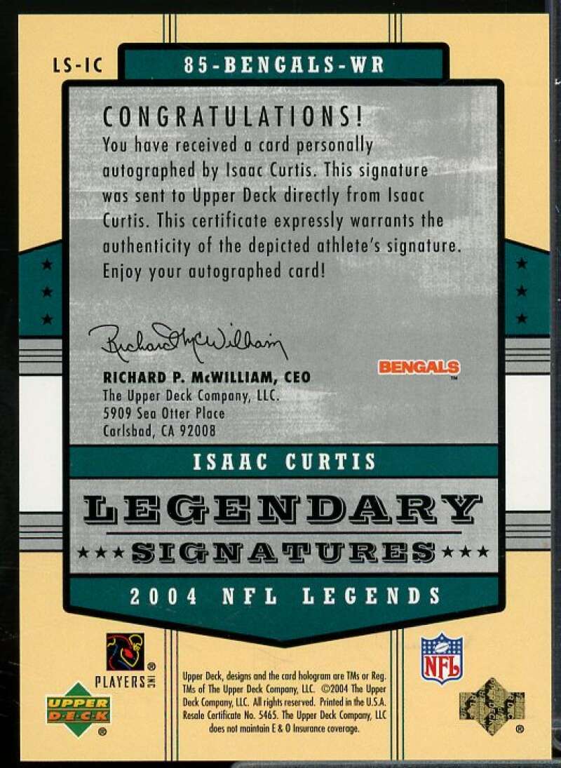 Isaac Curtis Card 2004 Upper Deck Legends Legendary Signatures #LSIC  Image 2