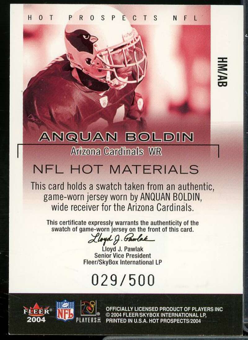 Anquan Boldin Card 2004 Hot Prospects Hot Materials #HMAB  Image 2