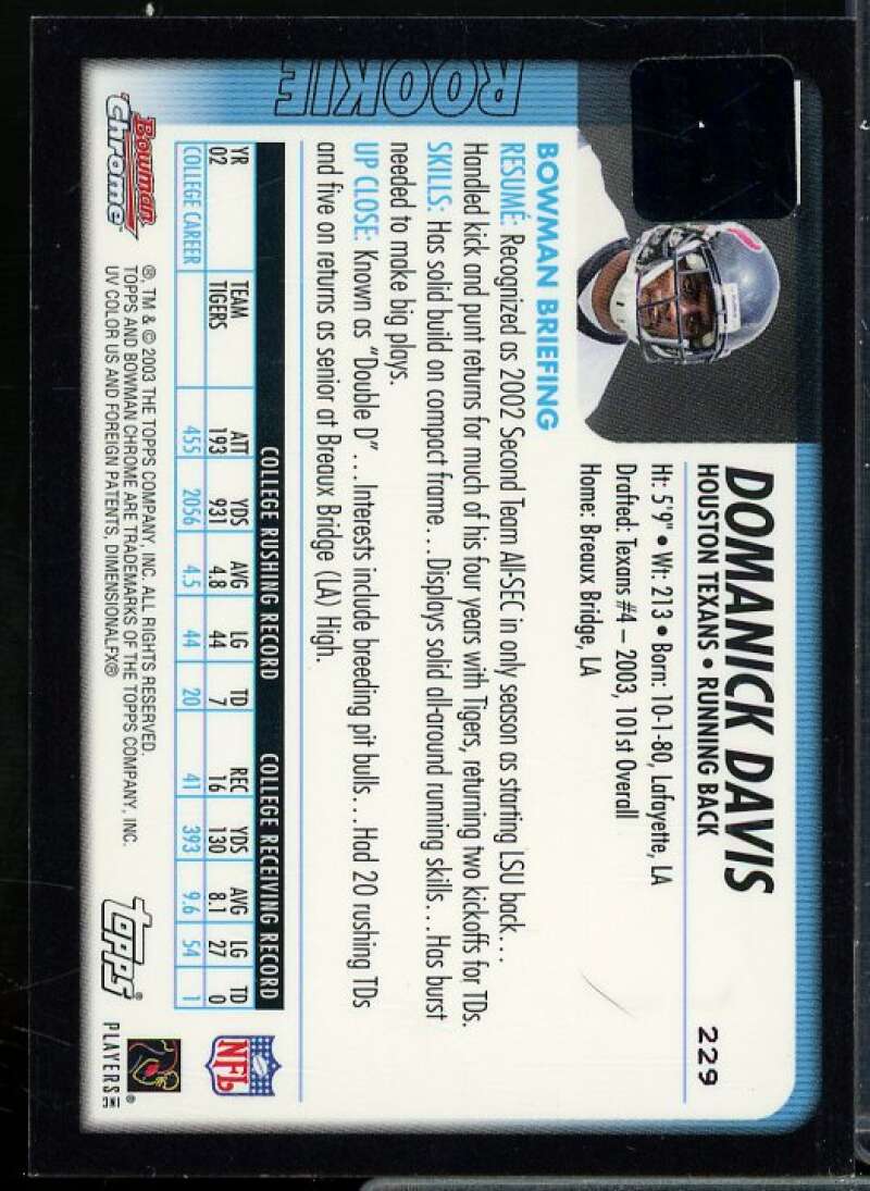 Domanick Davis AU D Rookie Card 2003 Bowman Chrome #229  Image 2