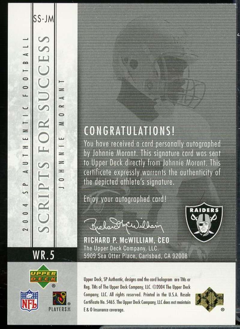 Johnnie Morant Rookie 2004 SP Authentic Scripts for Success Autographs #SSJM  Image 2