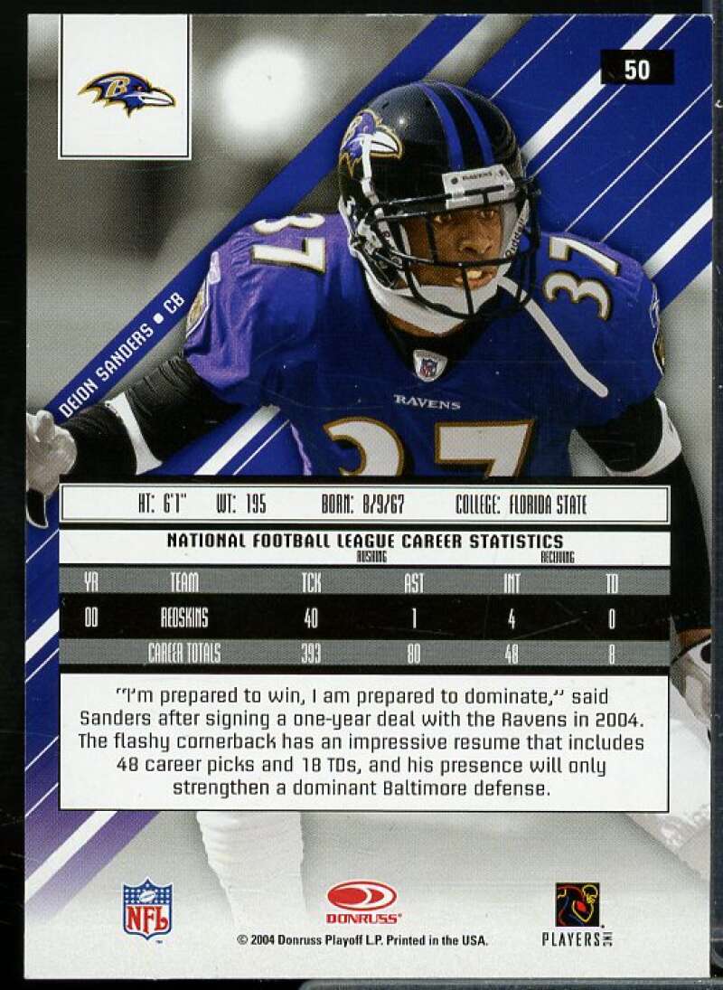 Deion Sanders Card 2004 Leaf Rookies Stars Longevity Gold #50  Image 2