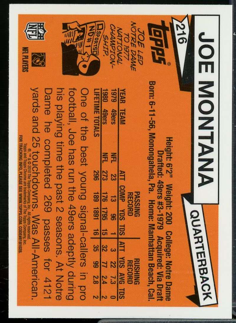 Joe Montana Card 2010 Topps Chrome Anniversary Reprints #15  Image 2