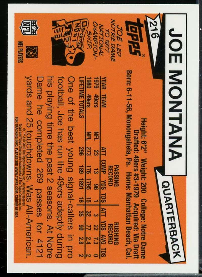 Joe Montana Card 2010 Topps Chrome Anniversary Reprints #15  Image 2