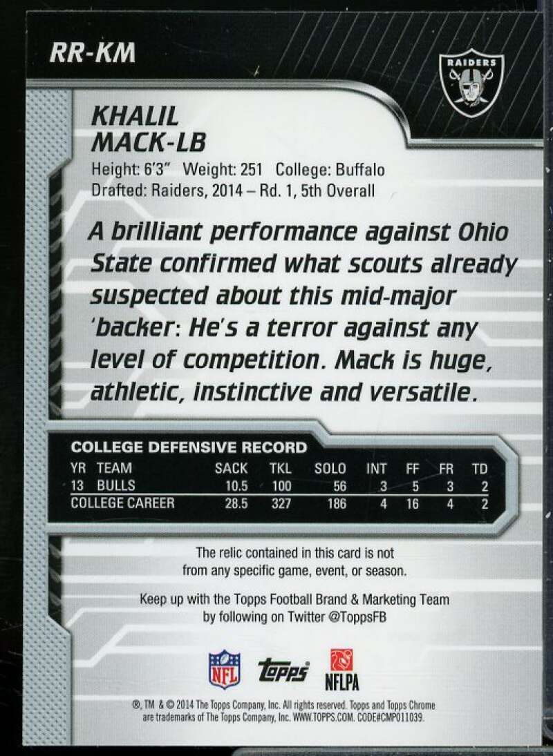 Khalil Mack Rookie Card 2014 Topps Chrome Rookie Relics #RRKM  Image 2