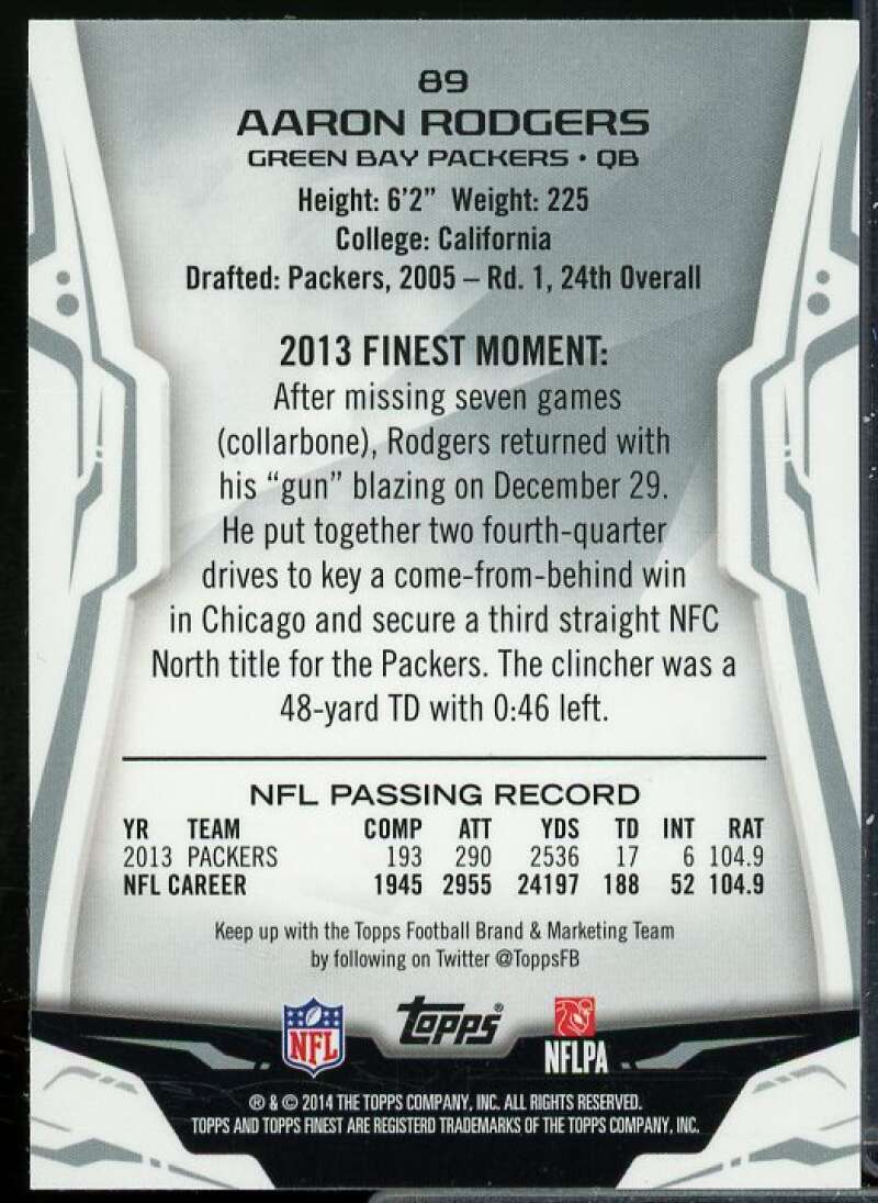 Aaron Rodgers Card 2014 Finest #89  Image 2