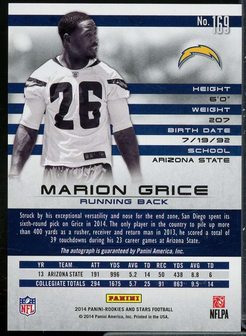 Marion Grice Rookie 2014 Rookies Stars Rookie Autographs Longevity Platinum #169  Image 2